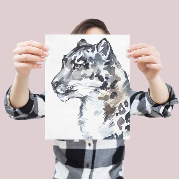 Watercolor Snow Leopard Wall Art Print Poster Unframed - Picture 4 of 8